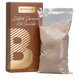 Brown 3oz. box of salted caramel hot chocolate with gold foil lettering.