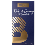 Royal blue 3oz. box of rich & creamy hot chocolate with gold foil lettering.