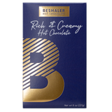Royal blue 8oz box of rich & creamy hot chocolate with gold foil lettering.
