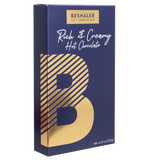 Royal blue 8oz box of rich & creamy hot chocolate with gold foil lettering.