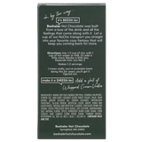 Back of 3oz. dark green box of mint flavored hot chocolate with mixing instructions.