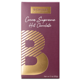 Plum colored 3oz. box of dark hot chocolate with gold foil lettering.