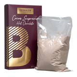 Plum colored 8oz. box of dark hot chocolate with gold foil lettering.