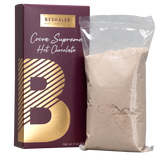 Plum colored 3oz. box of dark hot chocolate with gold foil lettering.