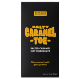 Black and yellow 3oz. box of salted caramel hot chocolate named Salty Caramel Toe.