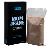 Black box of 3oz rich & creamy hot chocolate called Mom Jeans.