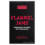 Black 8oz. box of cinnamon & nutmeg hot chocolate with red lettering.