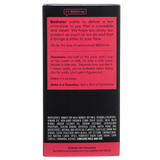 Back of 3oz. black box of cinnamon & nutmeg hot chocolate with mixing directions.