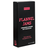 Black 3oz. box of cinnamon & nutmeg hot chocolate with red lettering.