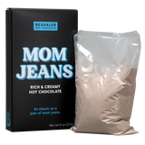 Black box of 8oz. rich & creamy hot chocolate called Mom Jeans.