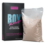 Black box of dark hot chocolate in an 8oz. bag.