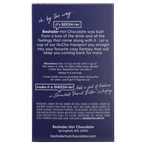Back of royal blue 8oz. box of rich and creamy hot chocolate with mixing instructions.