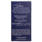 Back of a royal blue 3oz. box of rich & creamy hot chocolate with mixing directions.