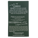 Back of 8oz. dark green box of mint flavored hot chocolate with mixing instructions.