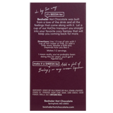 Back of plum colored box of dark hot chocolate with mixing instructions.