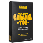  Black and yellow 8oz. box salted caramel hot chocolate named Salty Caramel Toe.