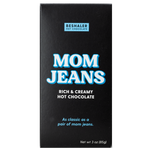 Black box of 3oz rich & creamy hot chocolate called Mom Jeans.