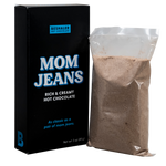 Black box of 3oz rich & creamy hot chocolate called Mom Jeans.