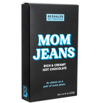 Black box of 8oz. rich & creamy hot chocolate called Mom Jeans.