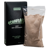 Black and green 3oz. box of mint flavored hot chocolate called Schwing.