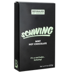 Black and green 8oz. box of mint flavored hot chocolate called Schwing.