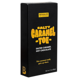 Black and yellow 3oz. box of salted caramel hot chocolate named Salty Caramel Toe.
